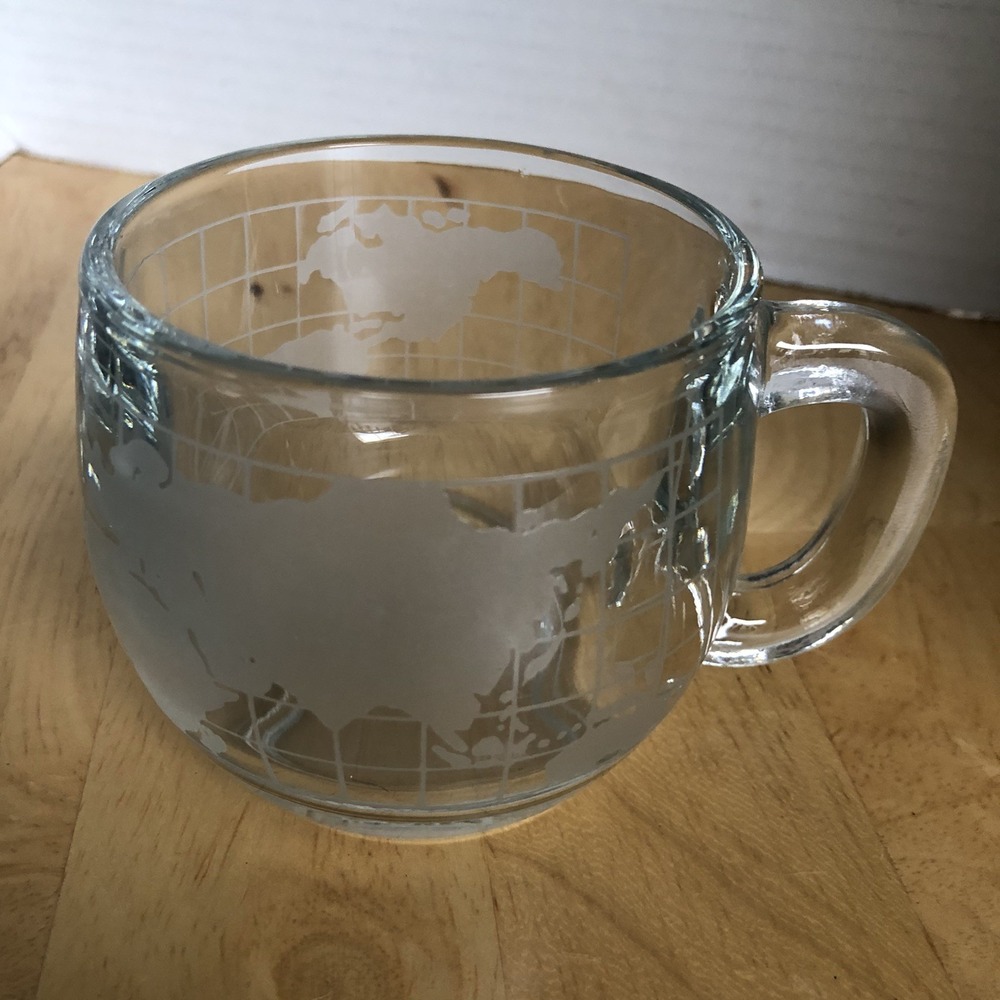 Vintage Nestle Nescafé Mug Globe World Clear Glass Cup Coffee Tea